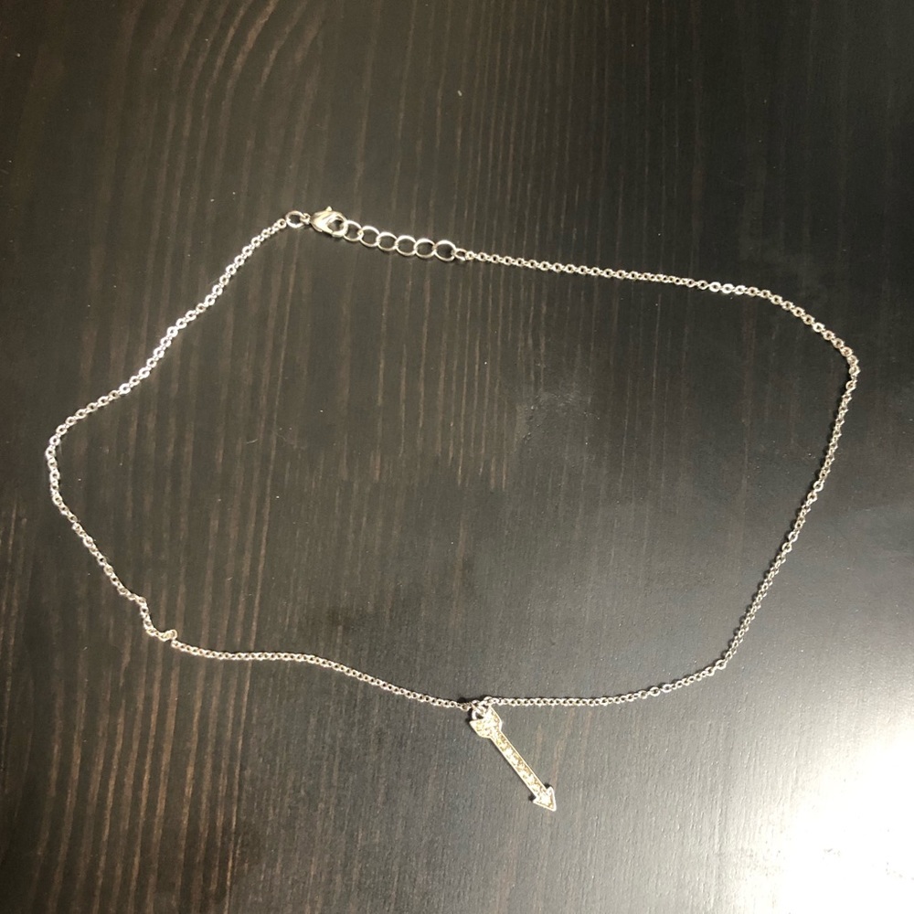 Silver tone Forever 21 arrow rhinestone necklace - Picture 2 of 4
